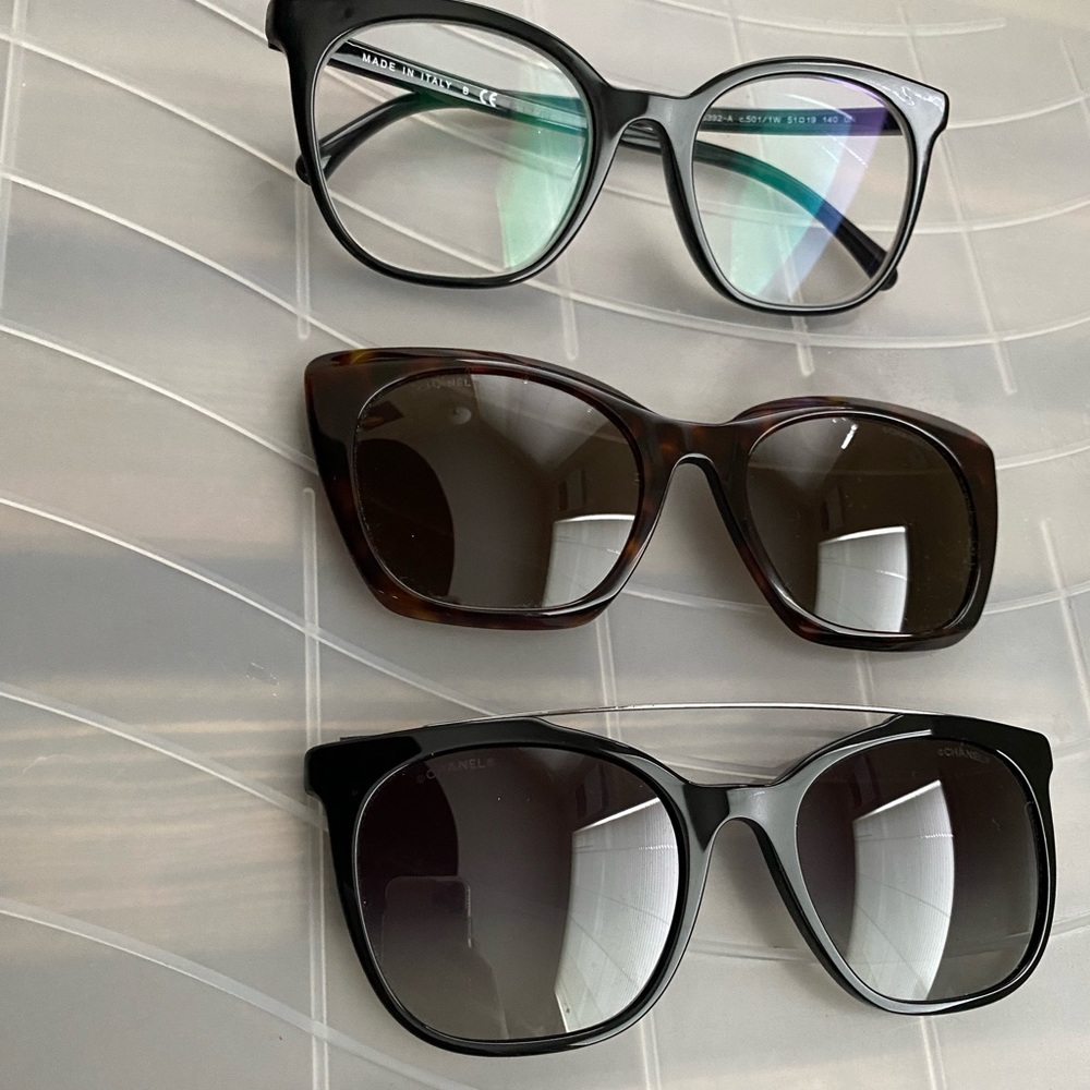 Chanel eyeglasses with 2 magnetic clip ons sunglasses
